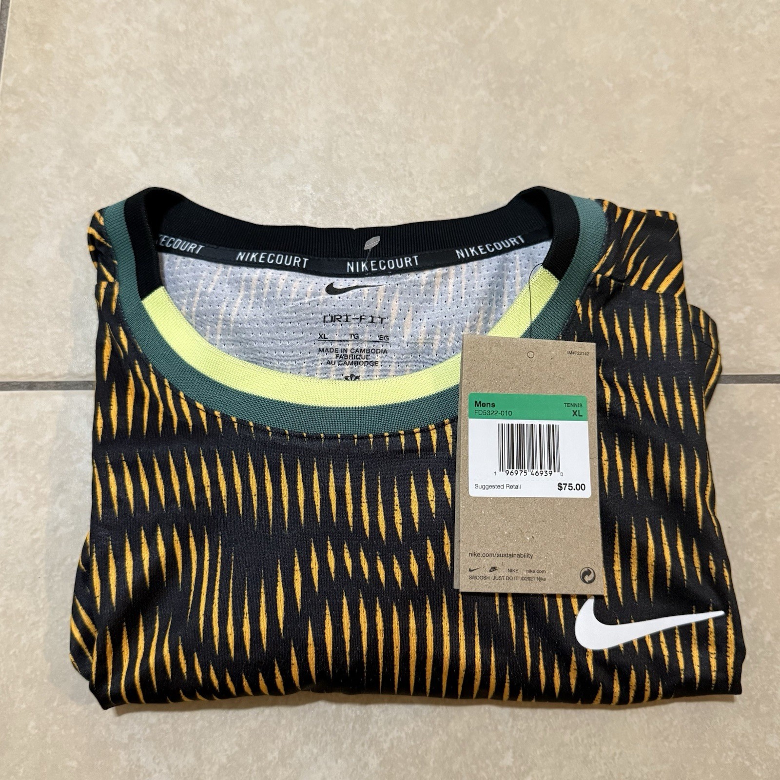 Nike Court Advantage Dri-Fit Black Yellow Tennis Shirt Mens NEW*FD5322-010 gallery