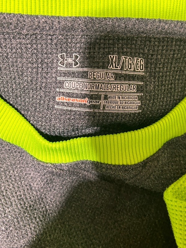 Under Armour UA Waffle Knit Shirt Mens XL Gray Green Long Sleeve Thermal Raglan gallery