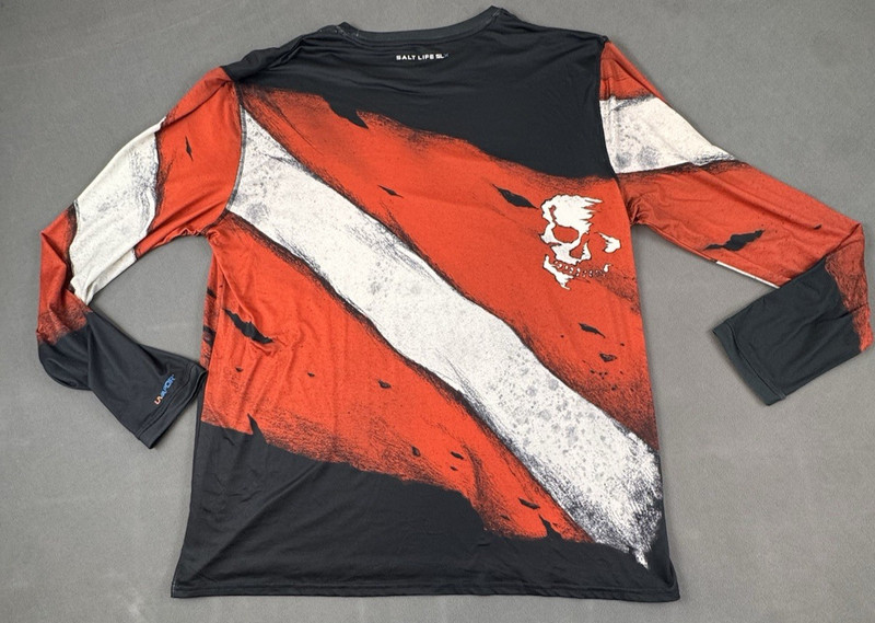 Salt Life Dive Flag Skull Performance Fishing Shirt Men’s 2XL Red Black Long Sle gallery