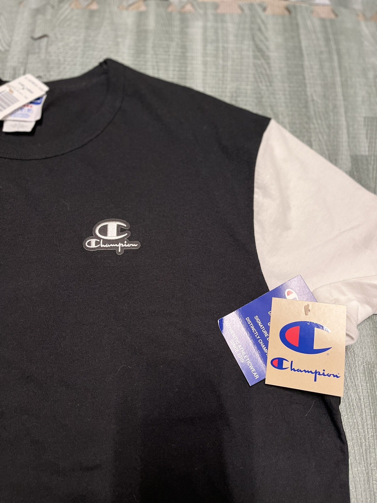 Champion T-shirt Men’s Size M -White/ Red/ Black Color Block-100% Cotton gallery