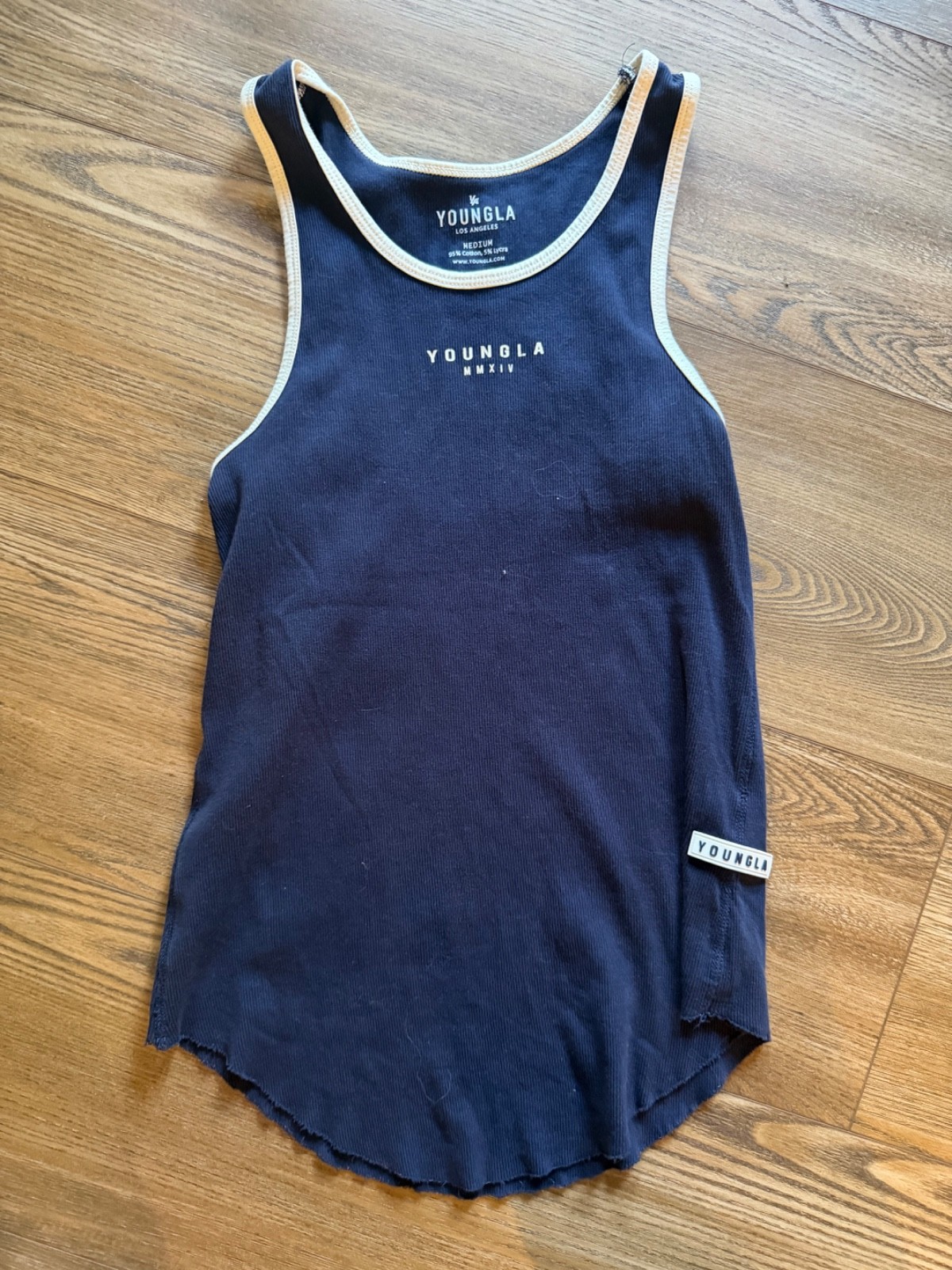 Young LA Men’s Muscle Tank Top Medium Logo Bodybuilding Blue Tan MMXIV gallery