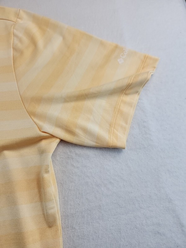 Columbia Golf Rockport CC Logo Yellow Striped Polo Shirt Mens Large Lightweight gallery