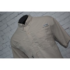 Columbia Mens Size XL PFG Performance Fishing Gear Shirt Vented Tan Polyester