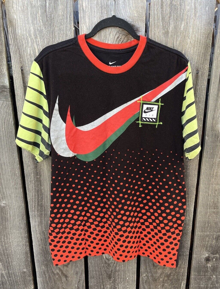 Men's Nike T-Shirt Multicolor Swish Logo L Active Streetwear Vibrant Gradient