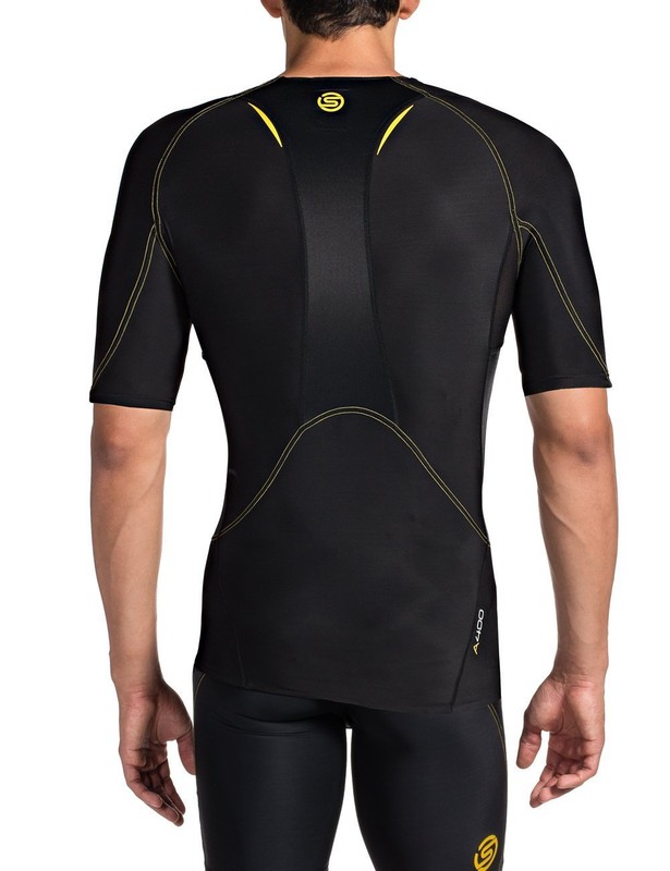 Skins A400 Men's Compression Short Sleeve Top Black w/Yellow Stitching gallery