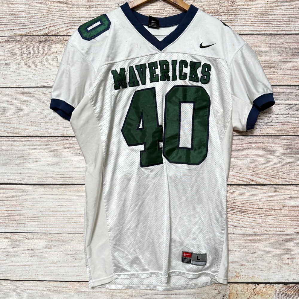Vintage Nike Team Mavericks #40 Football Jersey White Green Blue Men’s Large Y2k