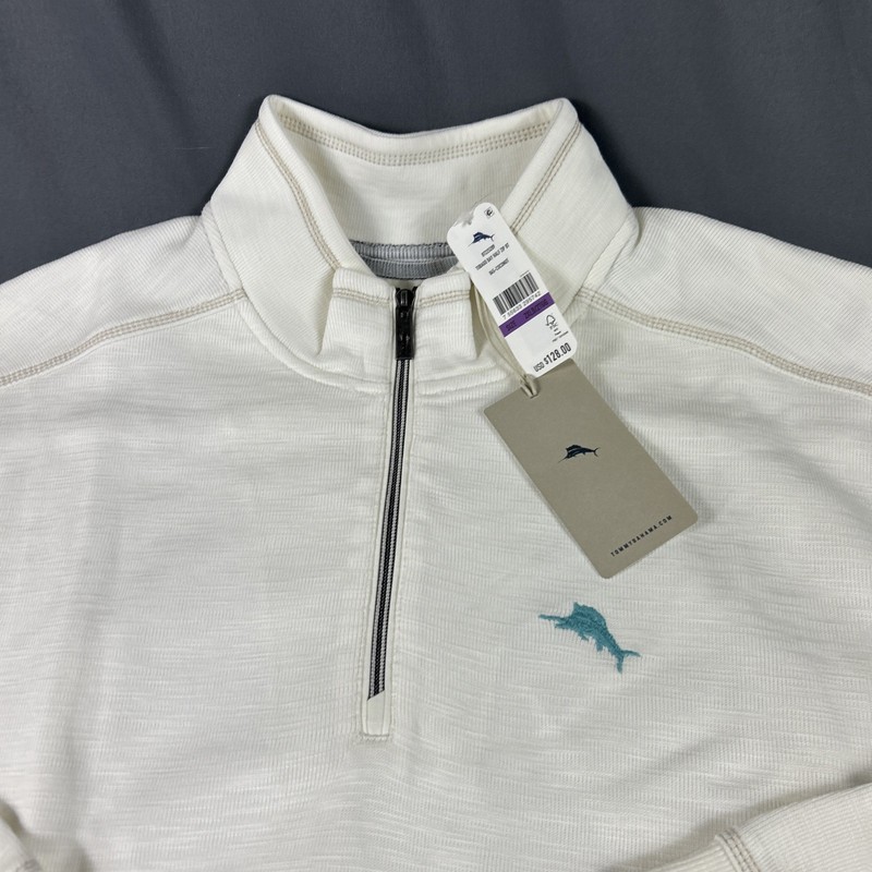 Tommy Bahama Golf Pullover Tobago Bay 1/4 Zip 2XLB Coconut Cotton NWT MSRP $128 gallery