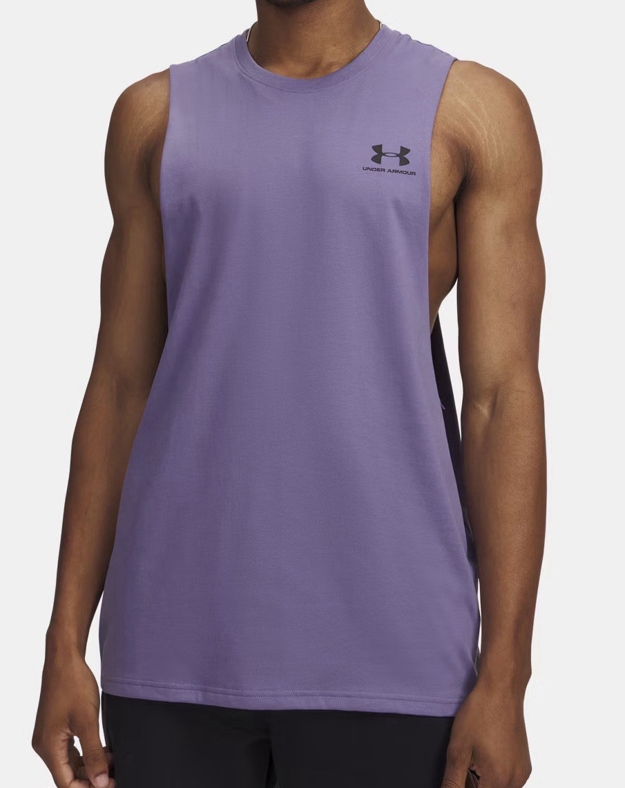 NWT Men’s Size S Under Armour Left Chest Cut Off Tank Top Shirt 1329286-520 $25 gallery