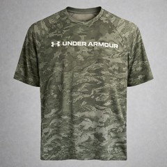 Under Armour Mens HeatGear Camo T-Shirt Grey Digital Camouflage Loose Fit MD