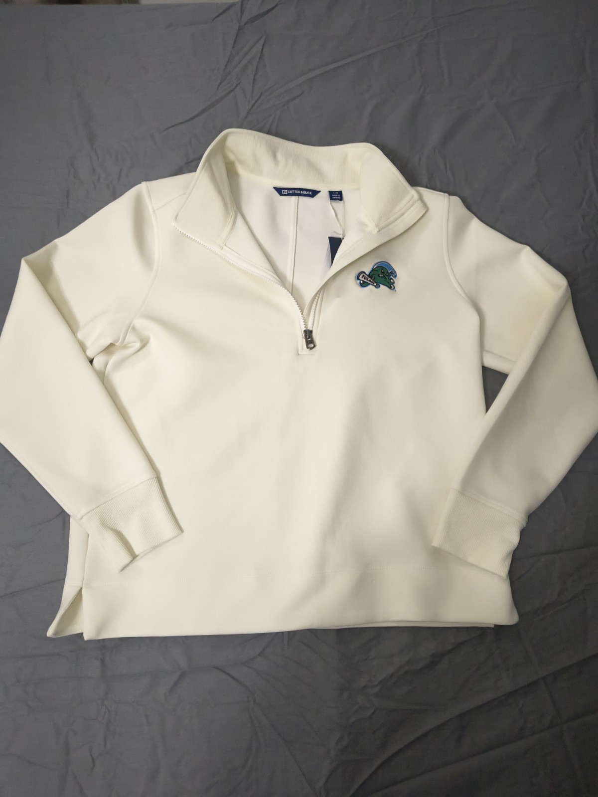 NWT Cutter & Buck Tulane Green Wave Stretch L White 1/4 Zip Pullover Sweatshirt gallery