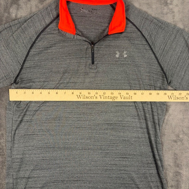 Under Armour Pullover Mens Large Gray Orange Quarter Zip Athletic Running Fleece gallery