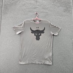 Under Armour Men Shirt M Gray Bull Head Heatgear Activewear Logo Loose