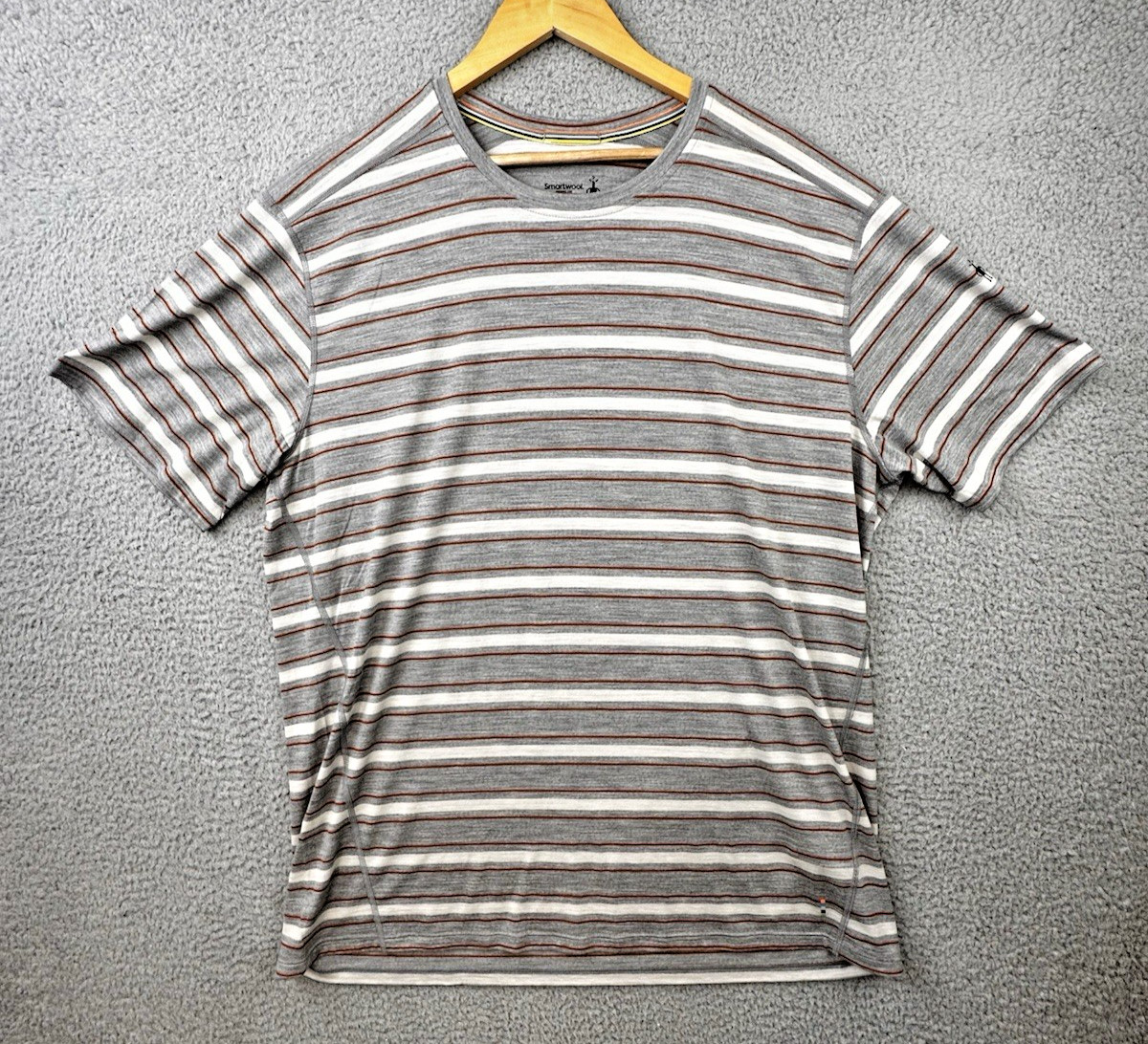 Smartwool Merino 150 T Shirt Mens XXL Gray Orange White Stripe Hiking Base Layer gallery