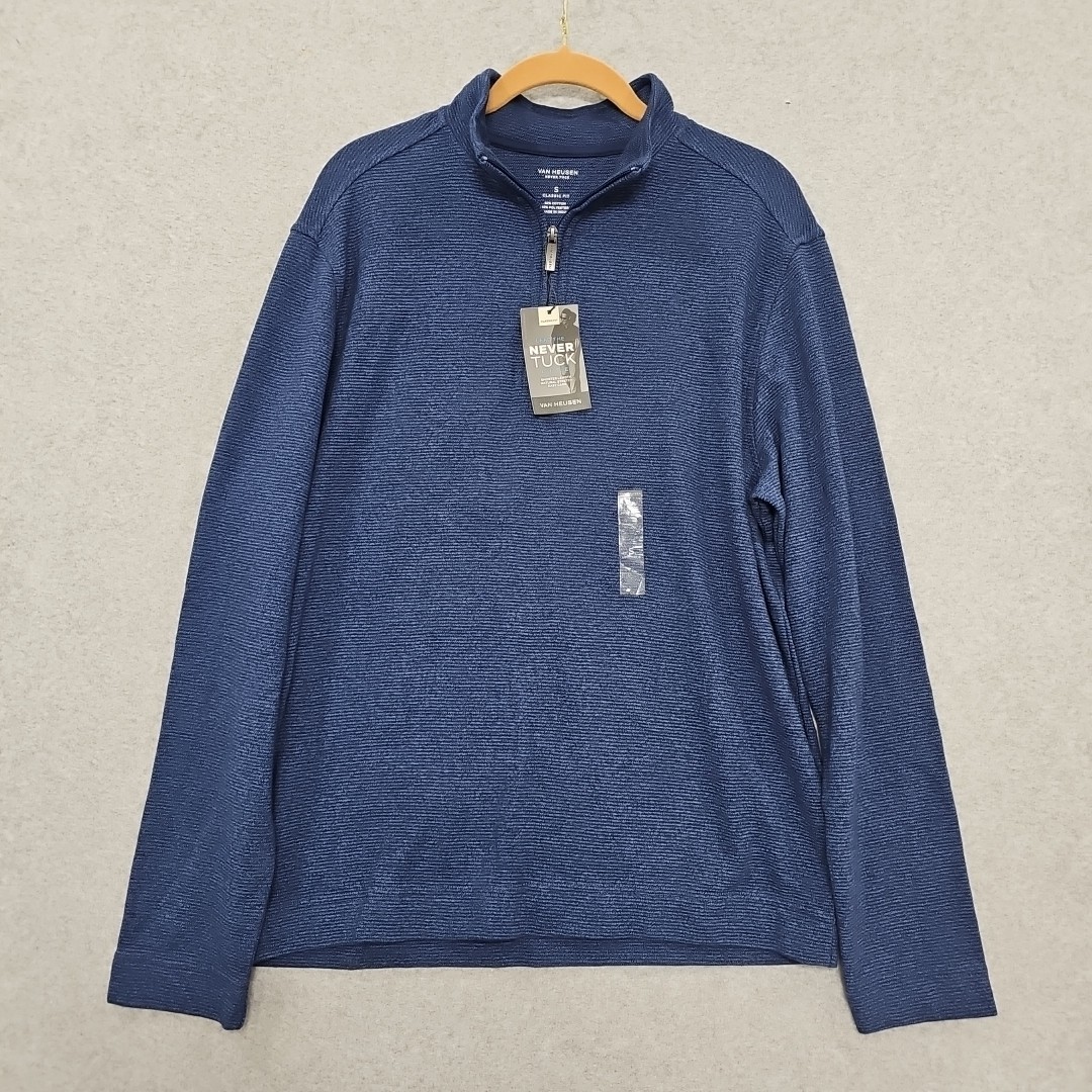 Van Heusen Never Tuck True Navy Blue Otto Pull Over 1/4 Zip Size Men's Small gallery