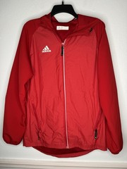 Adidas Full Zip Jacket Mens Small Red Hooded Athletic Lined