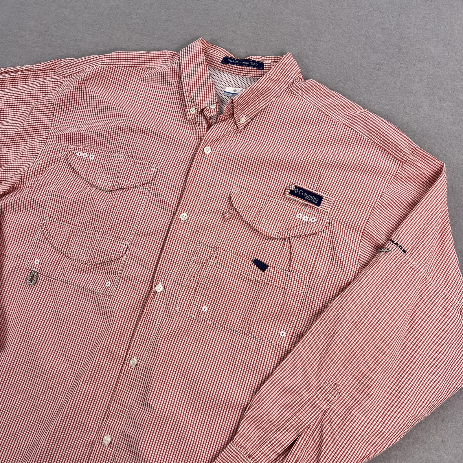 Columbia PFG Super Bonehead Shirt Mens XL Red Long Sleeve Fishing Button Front gallery