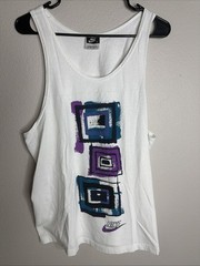 Vintage Nike Mens Tank Top Medium White 80s 90s Geometric Swoosh Tag USA EUC