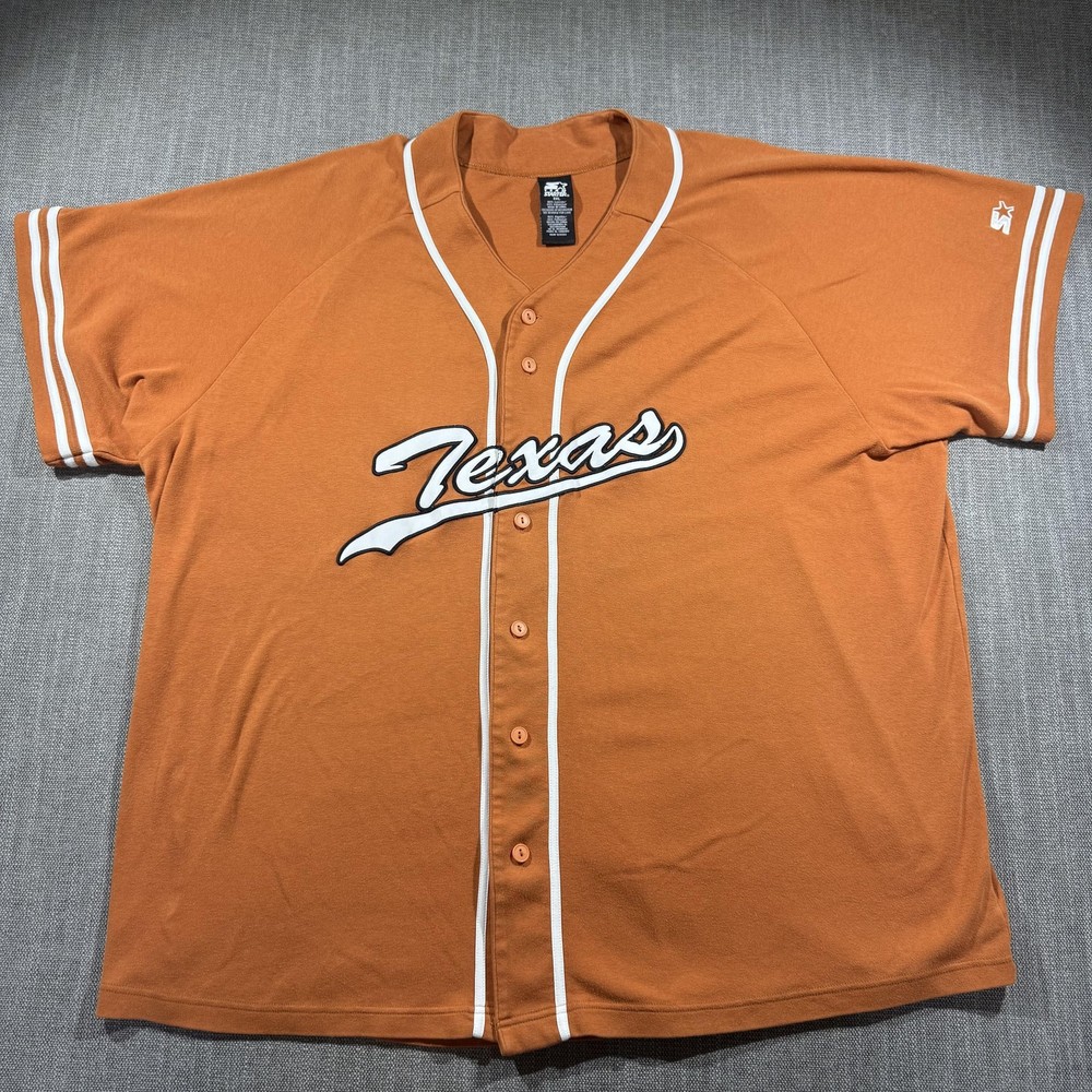 Vintage Starter Texas Baseball Jersey Mens 3XL Orange Button Front Raglan Shirt