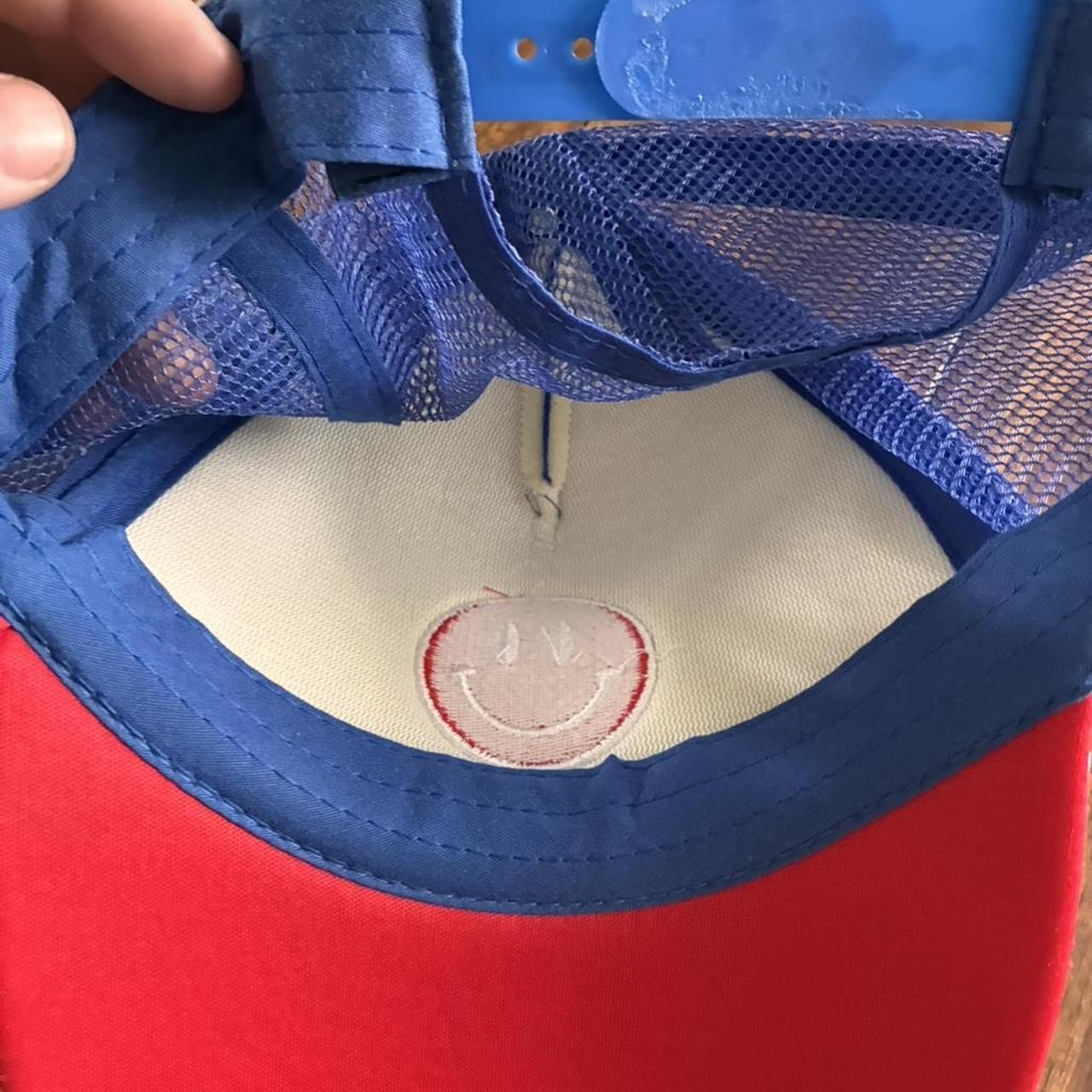 American Style Red, white and blue foam snapback trucker hat with smiley face gallery