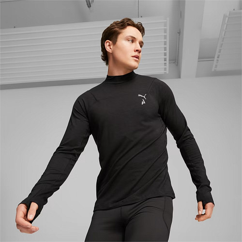 $70 PUMA Seasons Mock Neck LS Running Training T-Shirt Black Sz Small 524139-01