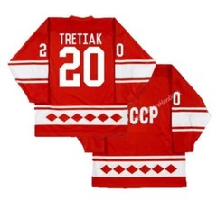 1980’s Tretiak #20 Team CCCP Russia Hockey Jersey Embroidered Custom Name Red