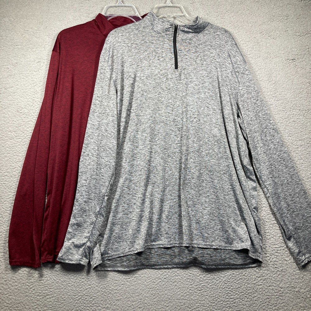 Real Essentials Tops Men's XL Lot of 2 Gray/Red 1/4 Zip Long Sleeve Lightweight