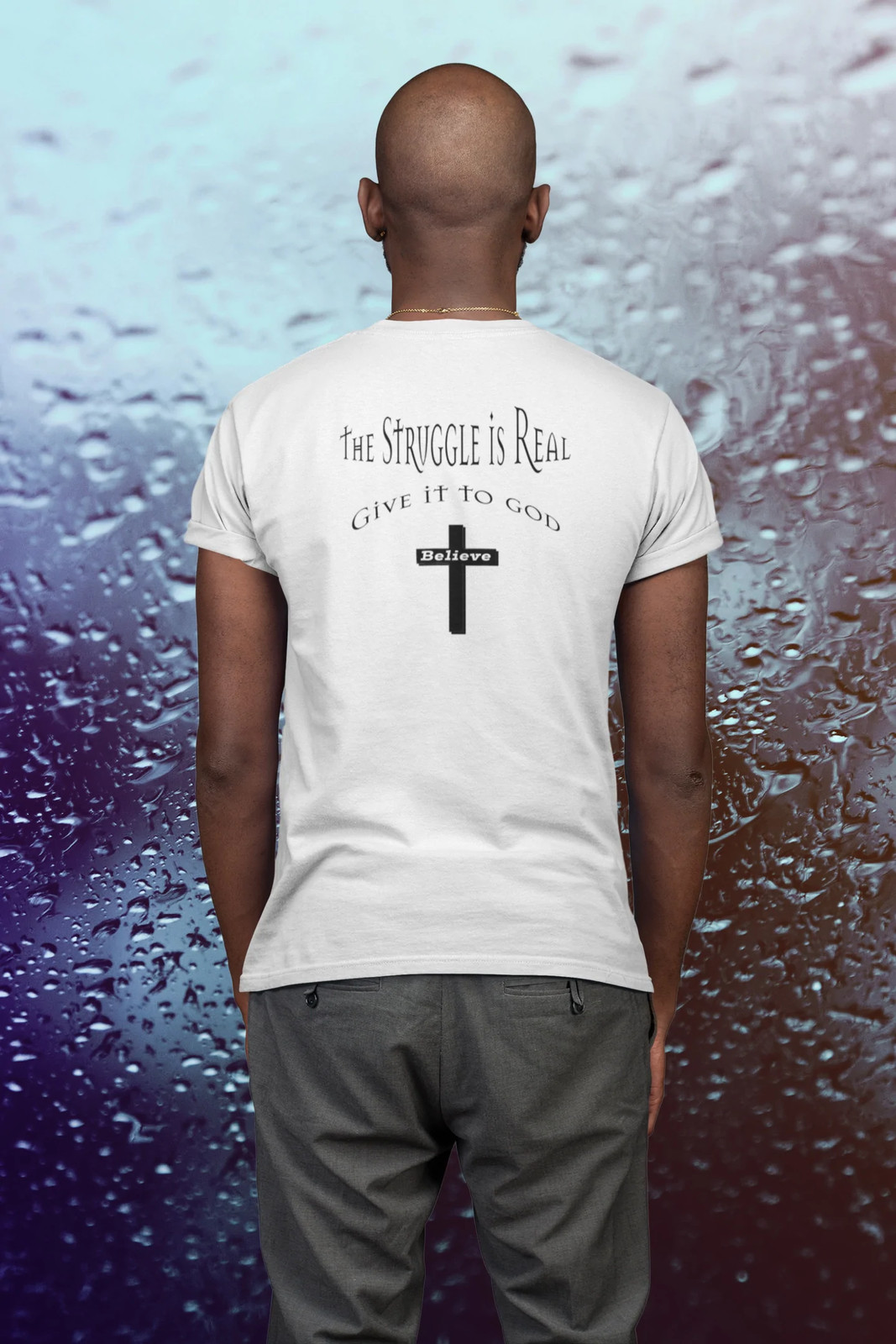 Bella & Canvas Short Sleeve Tee "The Struggle is Real" black graphic on back gallery