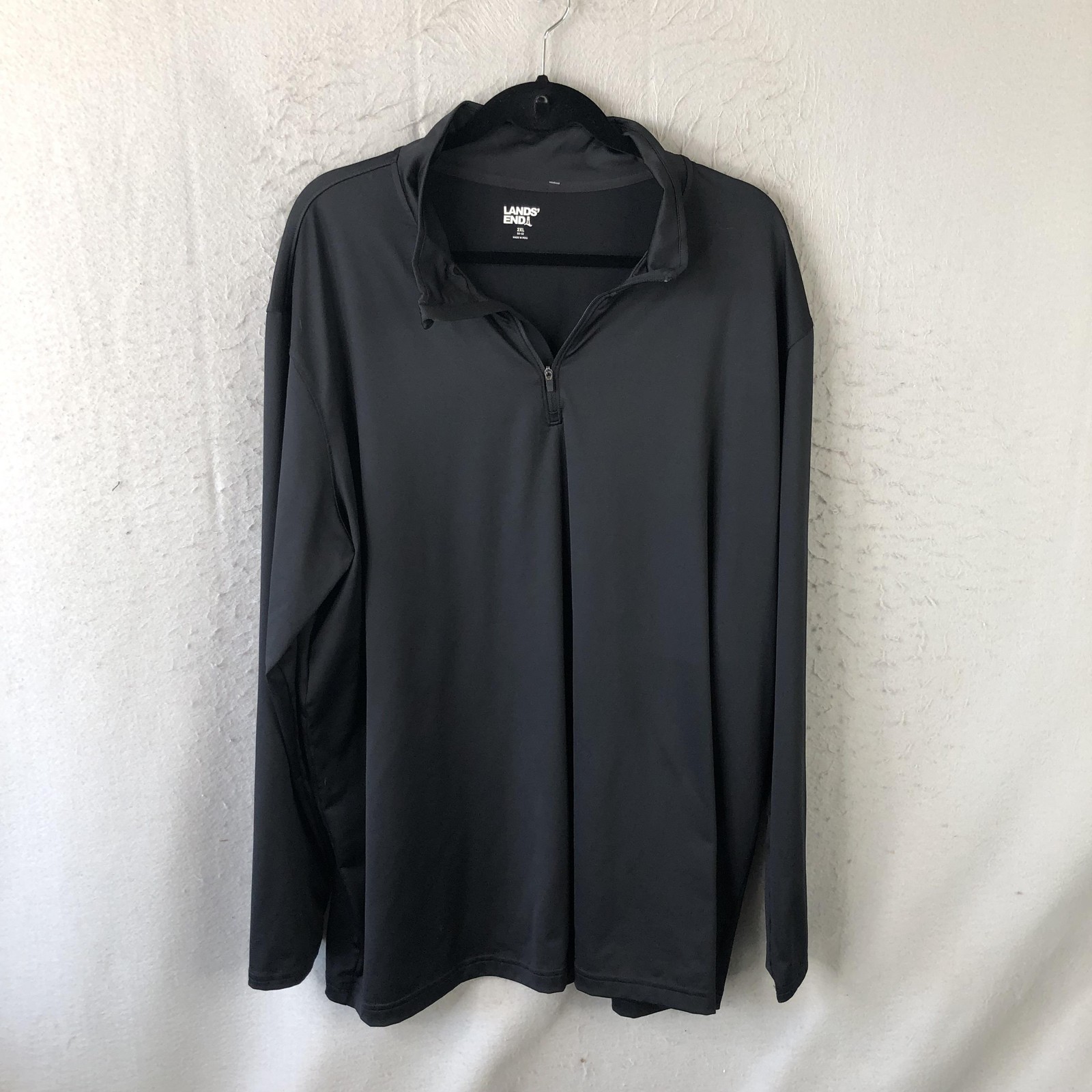 Lands' End Quarter Zip Pullover Shirt Mens 2XL Black Stretch Athletic Training gallery