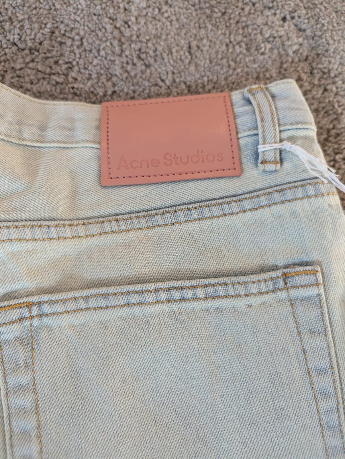 Acne Studios Wide Leg Distressed Jeans Light Blue Wash Pink Patch NWT [SIZE] gallery