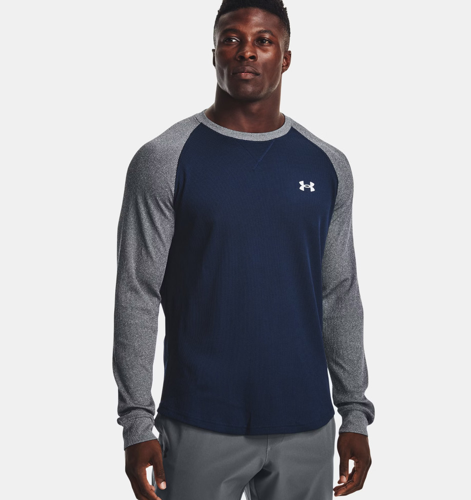 Under Armour UA Men's Waffle Crew Long Sleeve Shirt - Blue & Gray - Sz M - NWT