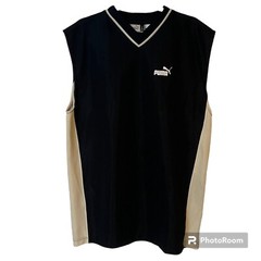 Puma Sleeveless Shirt Mens Large Black Gray Active V Neck Relaxed