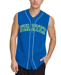 Starter Sleeveless Button-Up Baseball Jersey Embroidered Logo Men’s L Blue NWT
