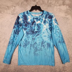 Habit Shirt Mens Medium Solar-Factor Blue Water Print Long Sleeve *stain