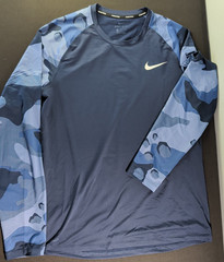 Nike Pro Dri-FIT Mens Long Sleeve Camo Training Top Black Grey BV5519-010 L