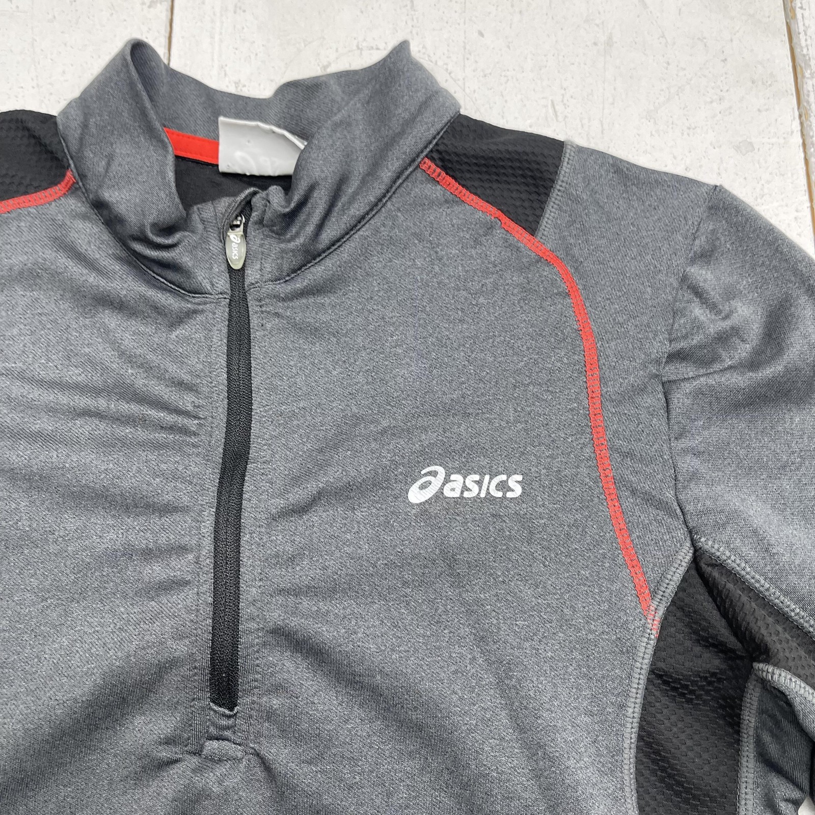 ASICS Pullover Mens Small Gray Long Sleeve Quarter Zip Running Shirt Athletic gallery
