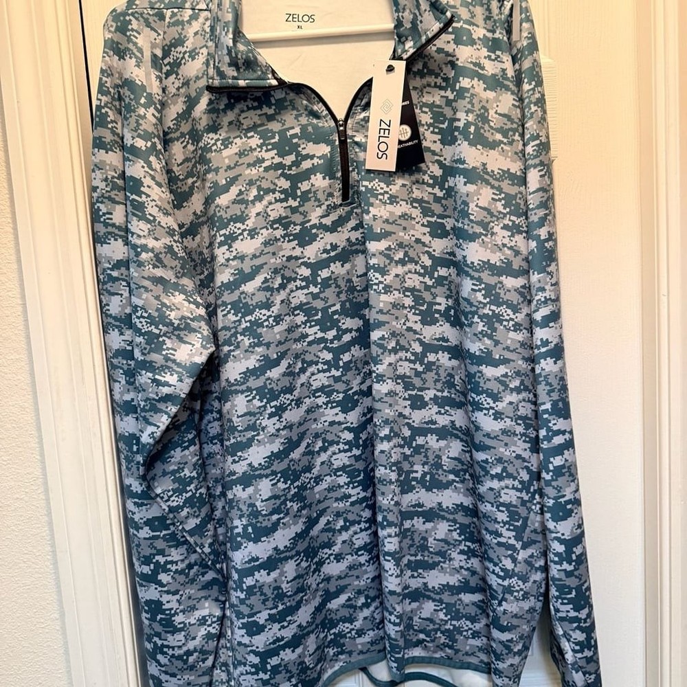Zelos Mens Quarter-Zip Pullover Camo Print Long Sleeve Performance Top