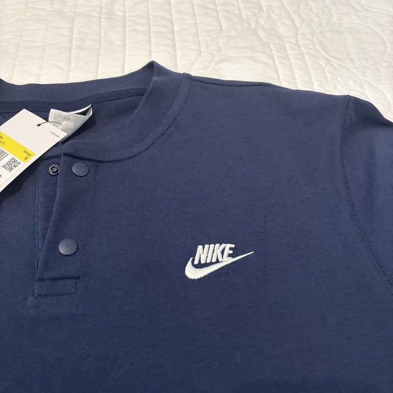Nike CLUB HENLEY Small Long-Sleeve Henley Button-up Midnight Navy Blue NWT $60 gallery