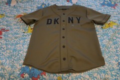 DKNY Jeans Button Baseball Jersey Olive Green Black Embroidered Size Medium