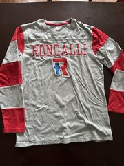 Roncalli Royals Rebels Starter Graphic T-Shirt Embroidered Striped Sleeve Large