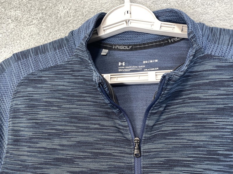 Under Armour Golf Pullover Mens Medium Blue HeatGear 1/4 Zip Long Sleeve Striped gallery