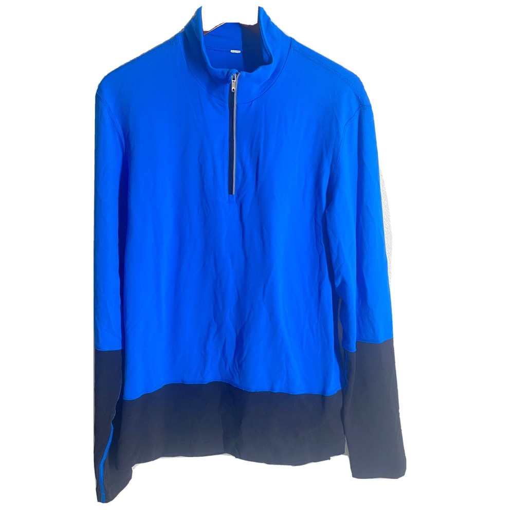 Lululemon Speed 1/2 Zip Beaming Blue Black LS Rulu Men's Workout Run Top Sz L