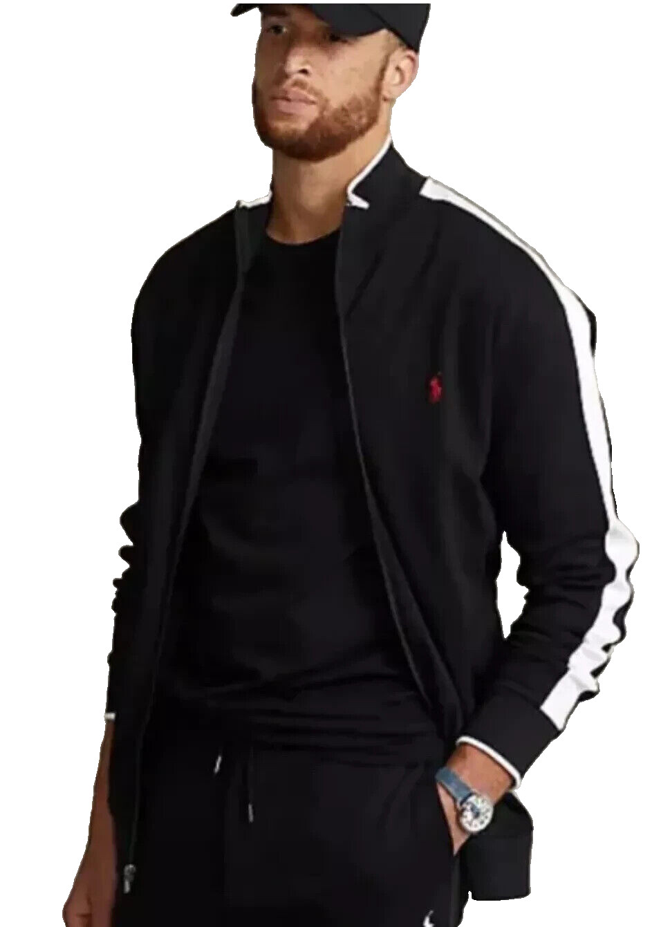 NWT 4XB Polo Ralph Lauren Double-Knit Full Zip Track Jacket Black / White - $125 gallery