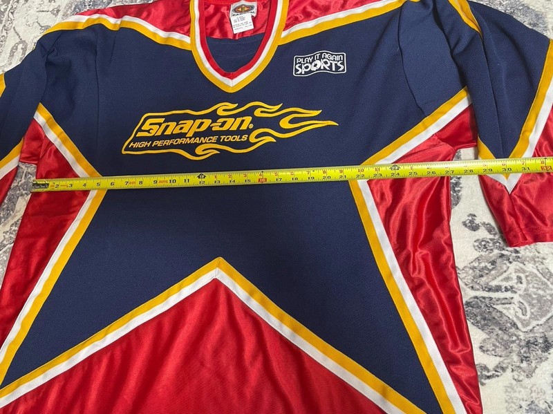 Snap-On Sports Jersey Size XL Red Blue Yellow Number 19 gallery