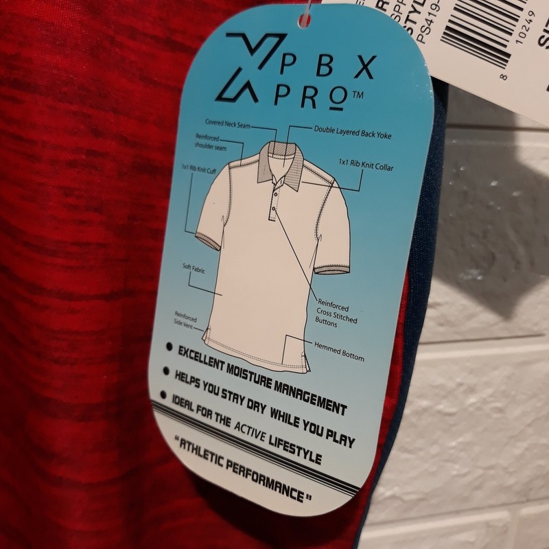 NWT PBX Golf Pro Performance Polo Shirt Men's XL Wicking/Stretch Red/White/Blue gallery