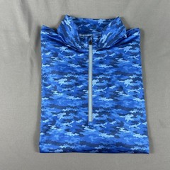 1764 Golf Pullover Camo Print 1/4 Zip Medium Blue Polyester Spandex