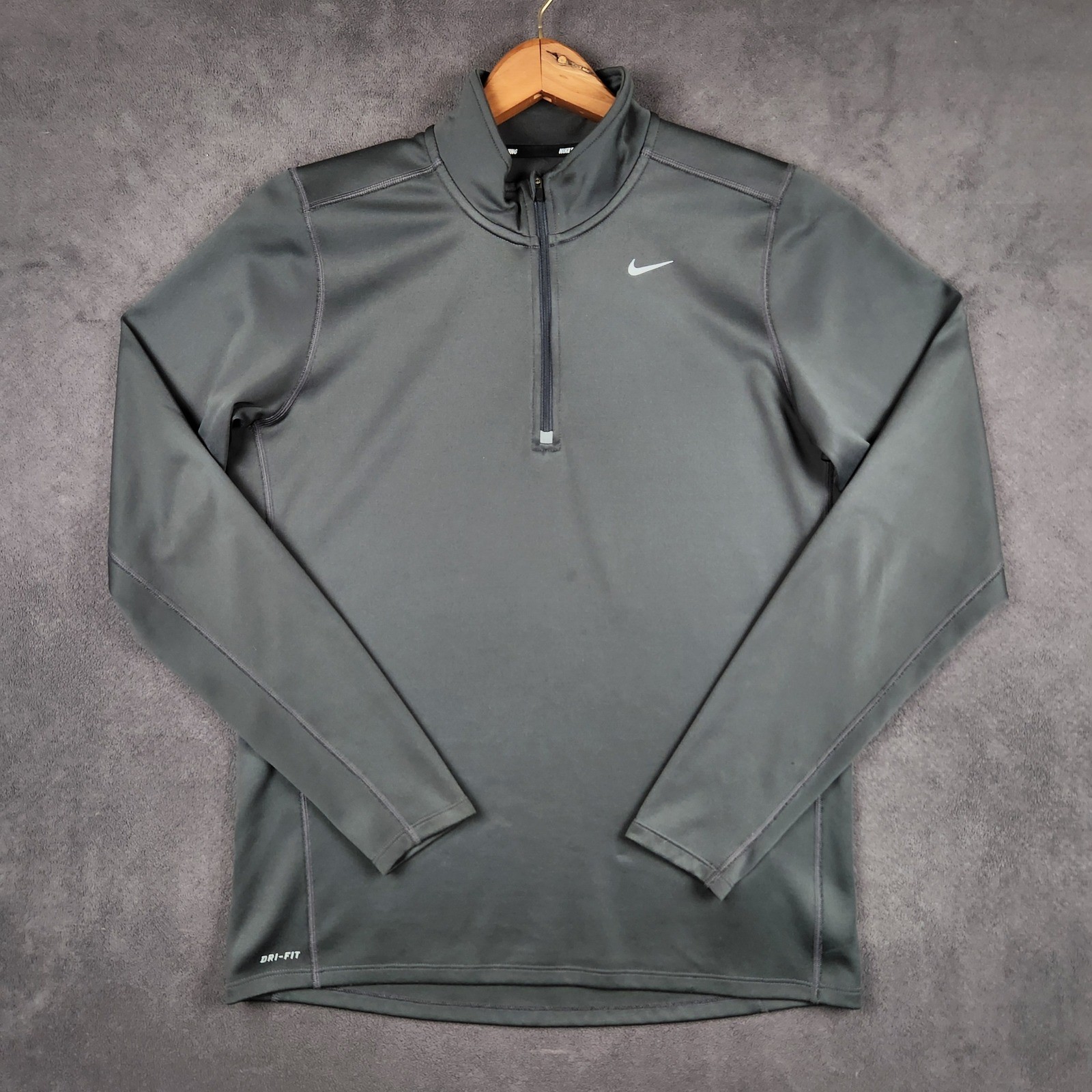 Nike Racer 1/4 Zip Running Shirt Mens Medium Gray Dri-FIT Long Sleeve Pullover gallery