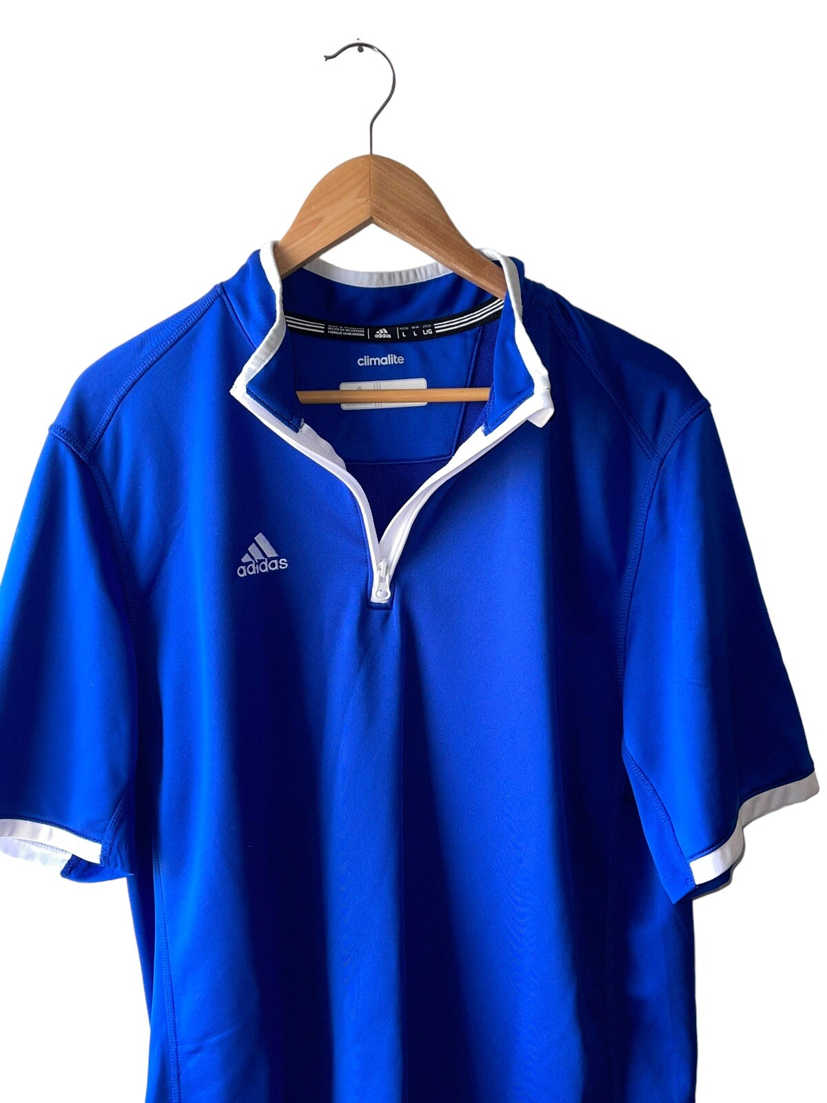 Adidas Men's Size S Blue With White Trim Quarter Zip Soccer Top gallery