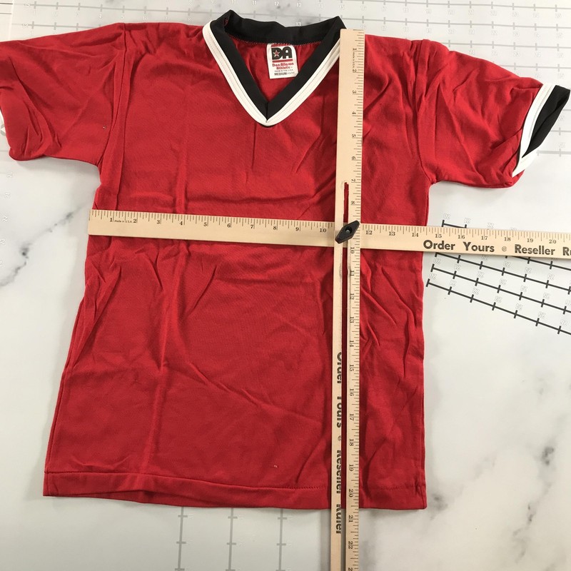 Don Alleson Athletic Shirt Youth Medium Red Ringer V Neck Short Sleeve Made USA gallery