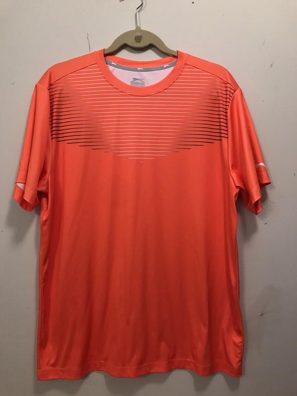 Men Slazenger Tennis Polo Orange Short Sleeve Collarless Ombre Print Front Top L gallery