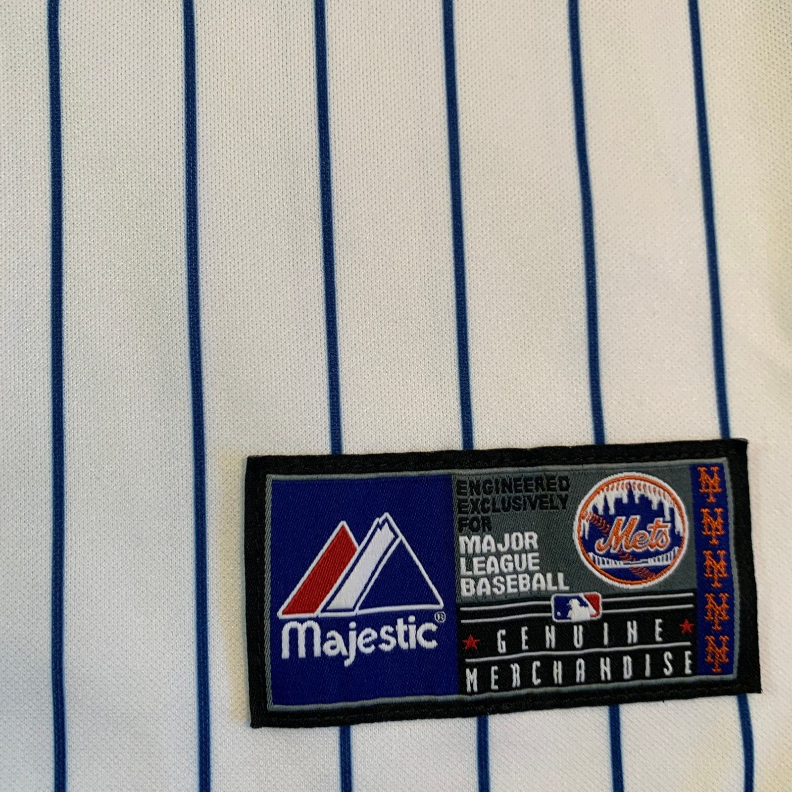 VTG NEW YORK METS MAJESTIC MLB BASEBALL JERSEY XL WHITE PINSTRIPES BIG APPLE NY gallery